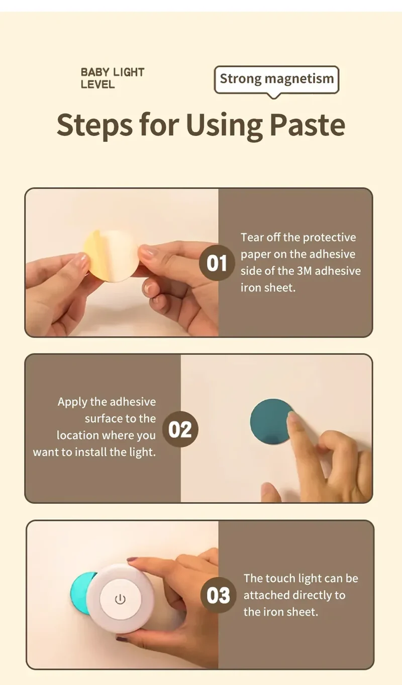 Touch-Dimmable Rechargeable LED Puck Night Light - Magnetic Mount, USB Charging
