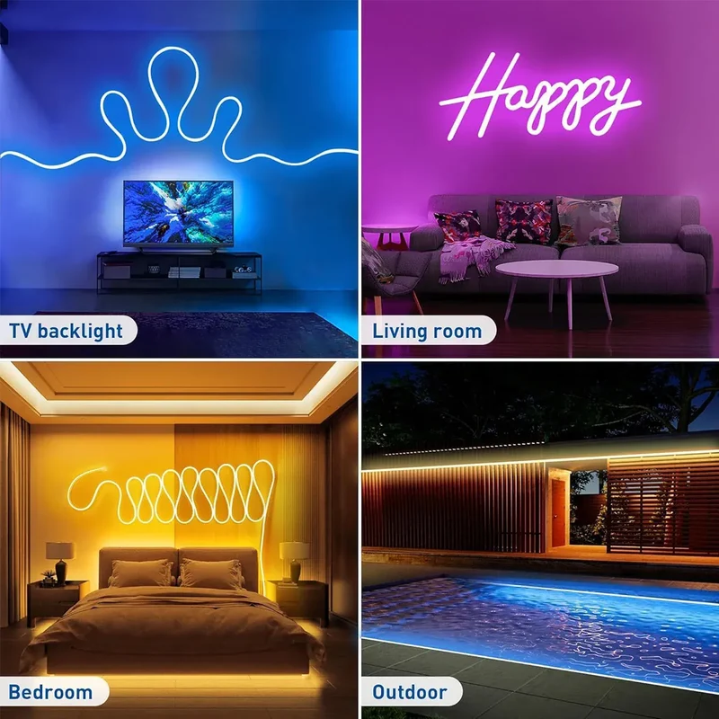 5V RGBIC Neon LED Strip Light - Bluetooth App Control, Waterproof, USB Powered