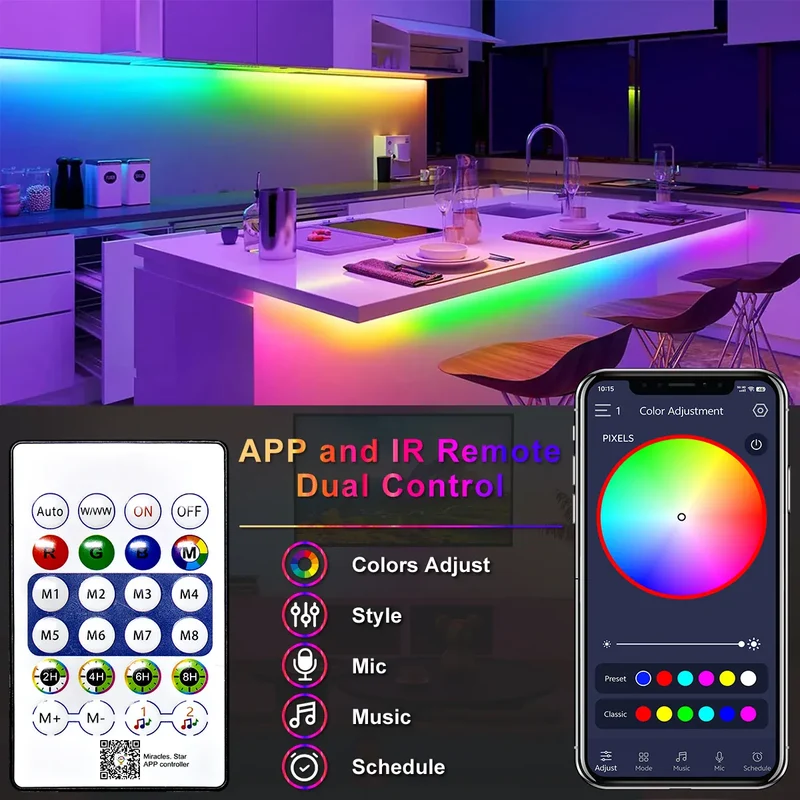 5V RGBIC Neon LED Strip Light - Bluetooth App Control, Waterproof, USB Powered