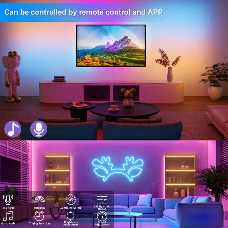 5V RGBIC Neon LED Strip Light - Bluetooth App Control, Waterproof, USB Powered