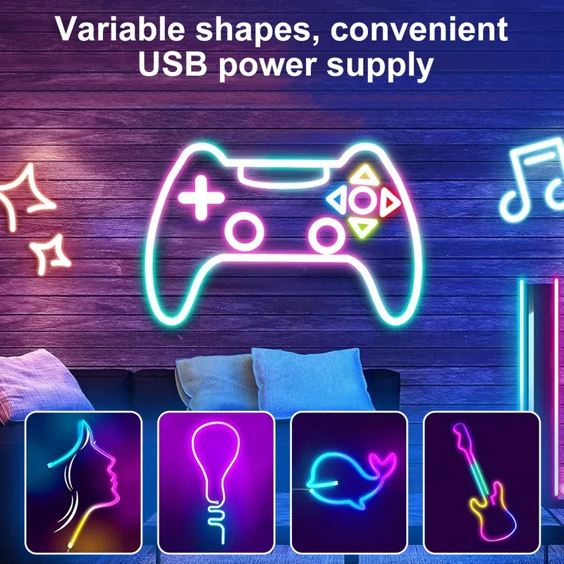 5V RGBIC Neon LED Strip Light - Bluetooth App Control, Waterproof, USB Powered