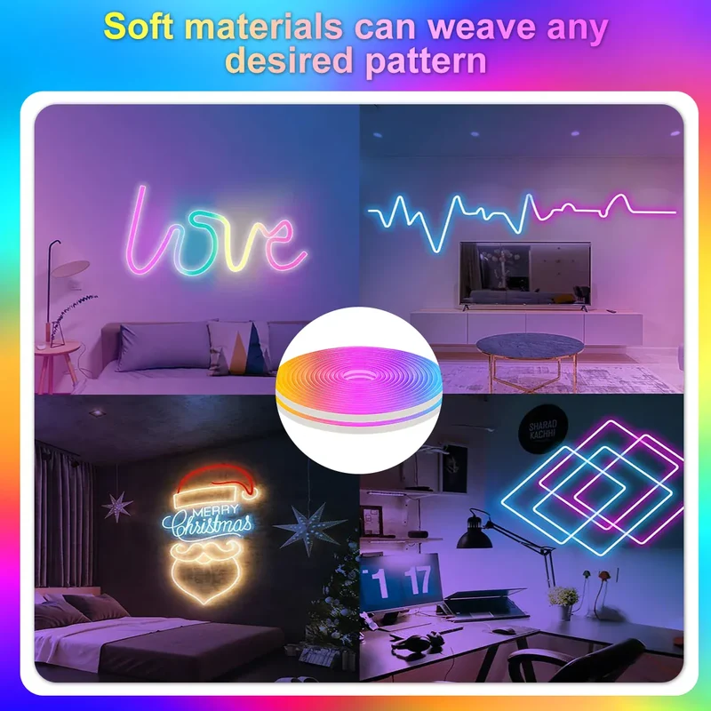 5V RGBIC Neon LED Strip Light - Bluetooth App Control, Waterproof, USB Powered