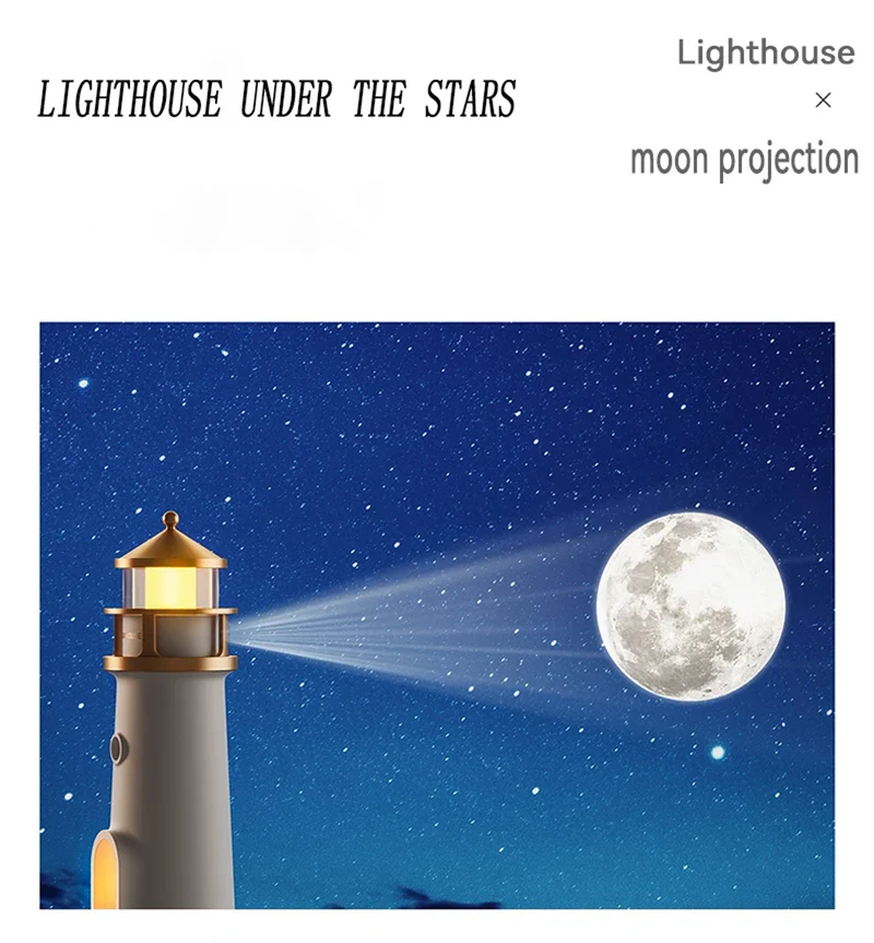 Moon Projection Lighthouse Night Light - Remote Control, Motion Sensor, Rechargeable