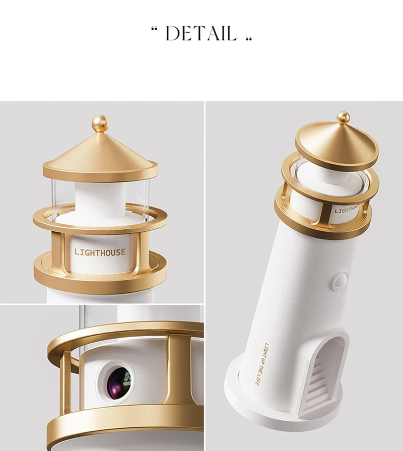 Moon Projection Lighthouse Night Light - Remote Control, Motion Sensor, Rechargeable