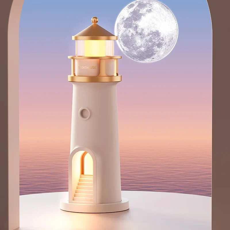 Moon Projection Lighthouse Night Light - Remote Control, Motion Sensor, Rechargeable