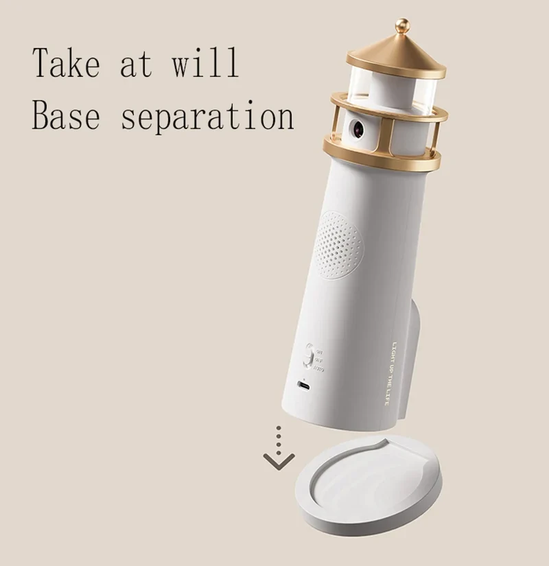 Moon Projection Lighthouse Night Light - Remote Control, Motion Sensor, Rechargeable