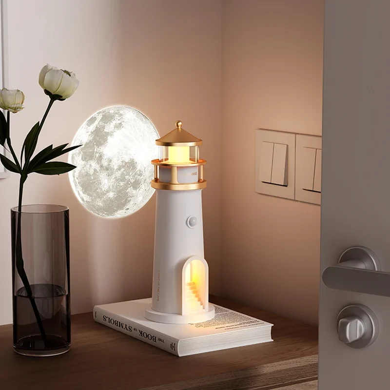 Moon Projection Lighthouse Night Light - Remote Control, Motion Sensor, Rechargeable