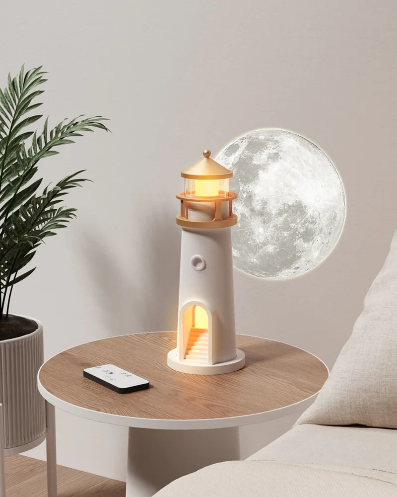 Moon Projection Lighthouse Night Light - Remote Control, Motion Sensor, Rechargeable