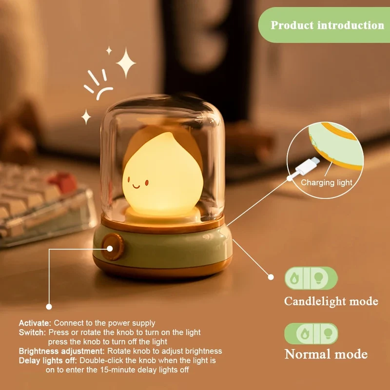Kerosene-Style LED Night Light - Dual Modes, USB Rechargeable, Flameless