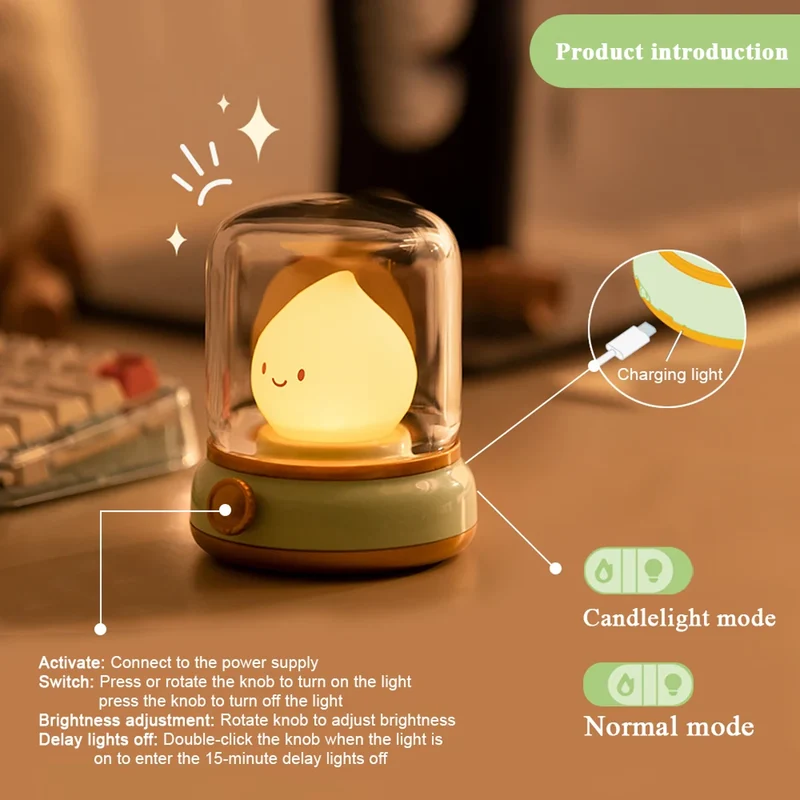 Kerosene-Style LED Night Light - Dual Modes, USB Rechargeable, Flameless