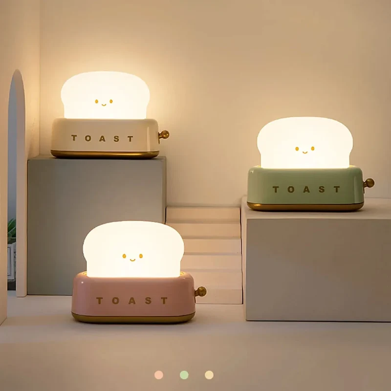 Bread Toast Cartoon LED Night Light - Warm 3000K Glow, Timer & Battery Powered