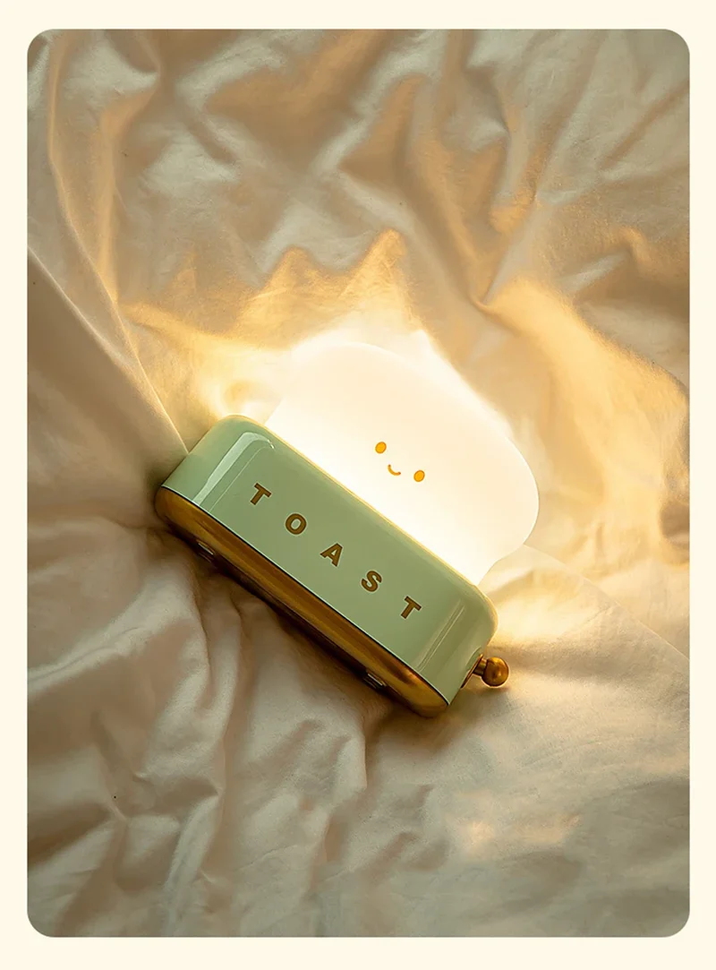 Bread Toast Cartoon LED Night Light - Warm 3000K Glow, Timer & Battery Powered