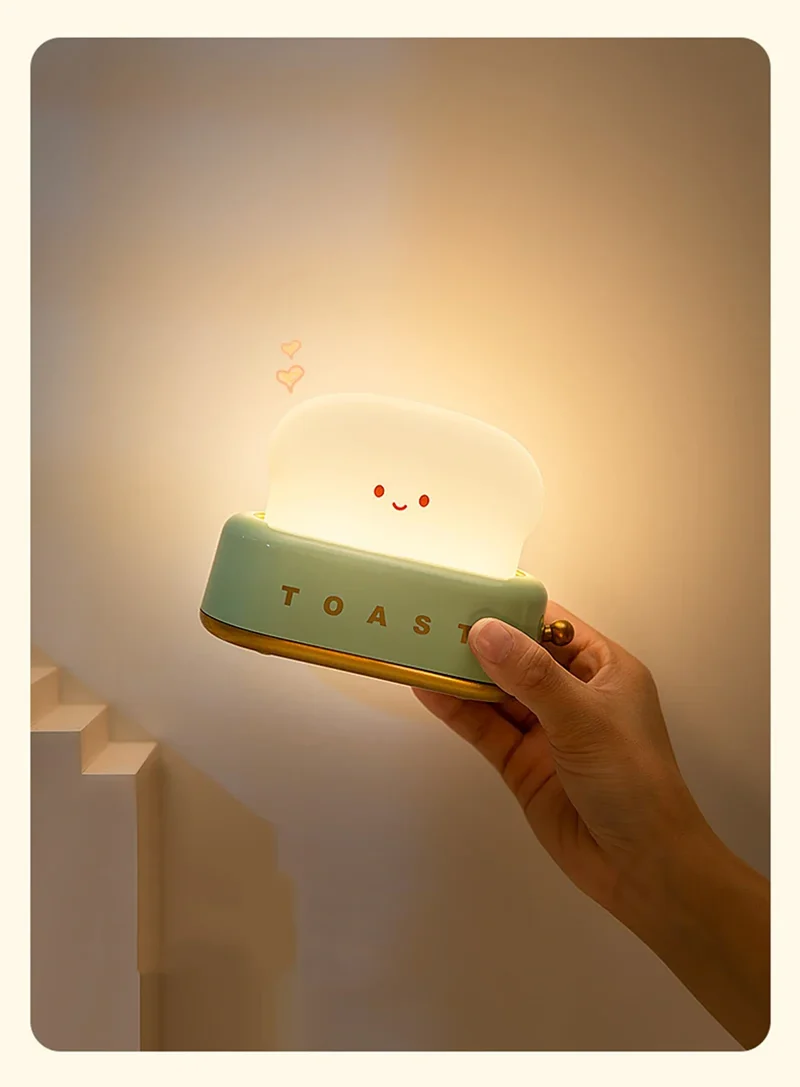 Bread Toast Cartoon LED Night Light - Warm 3000K Glow, Timer & Battery Powered