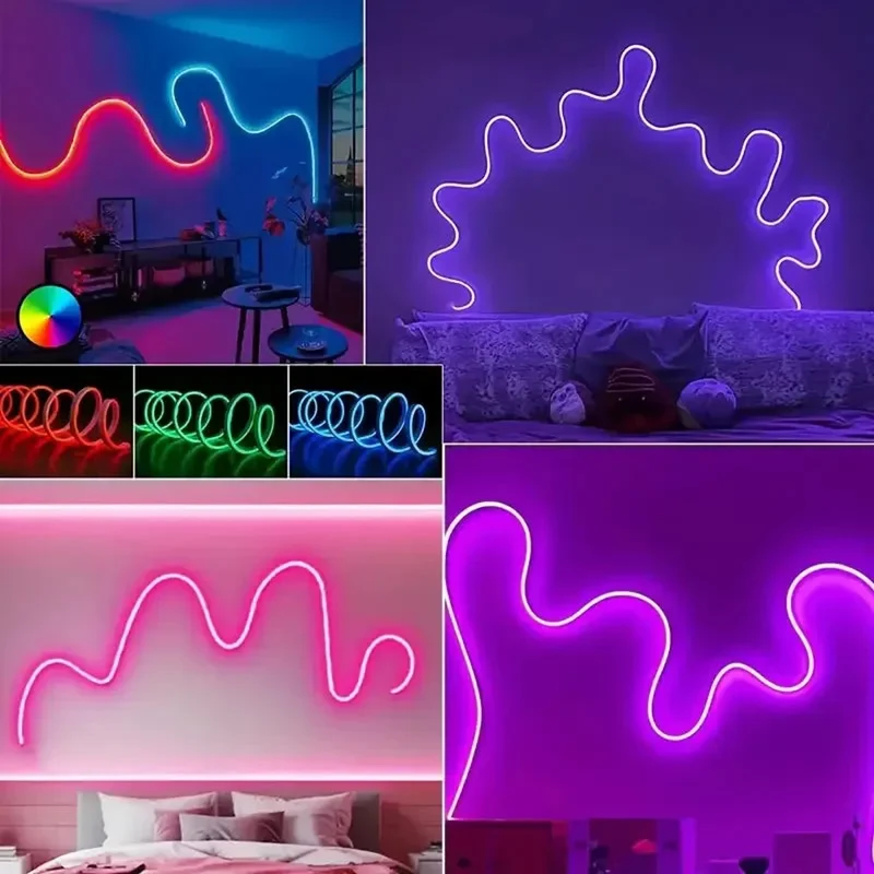 DC 24V RGB Neon Rope LED Strip Light - App Control, Music Sync, Waterproof, AC 110V/220V