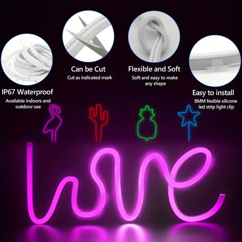 DC 24V RGB Neon Rope LED Strip Light - App Control, Music Sync, Waterproof, AC 110V/220V