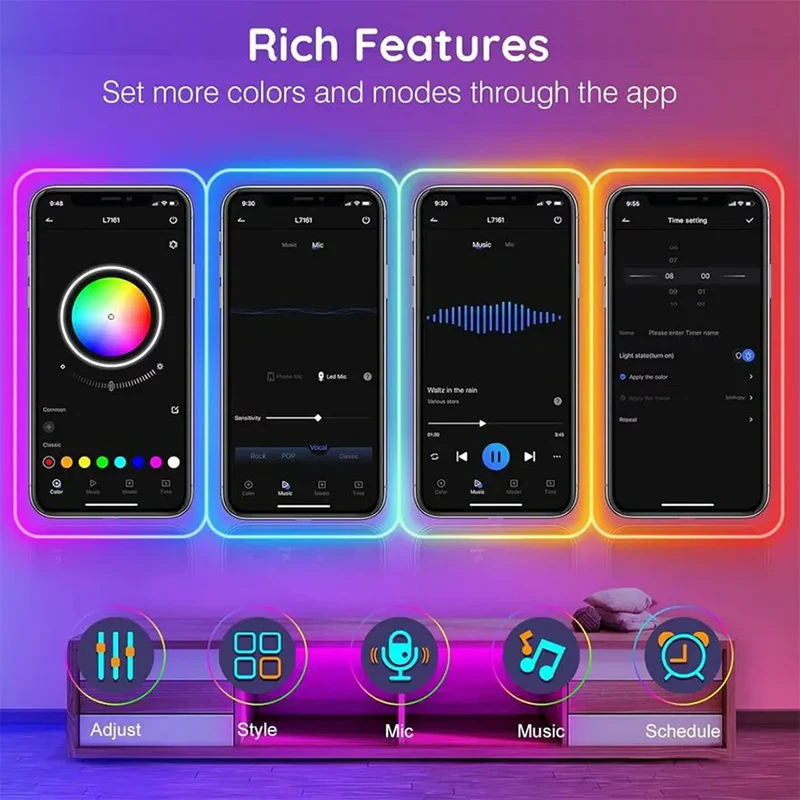 DC 24V RGB Neon Rope LED Strip Light - App Control, Music Sync, Waterproof, AC 110V/220V