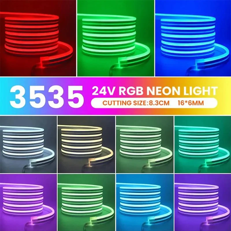 DC 24V RGB Neon Rope LED Strip Light - App Control, Music Sync, Waterproof, AC 110V/220V