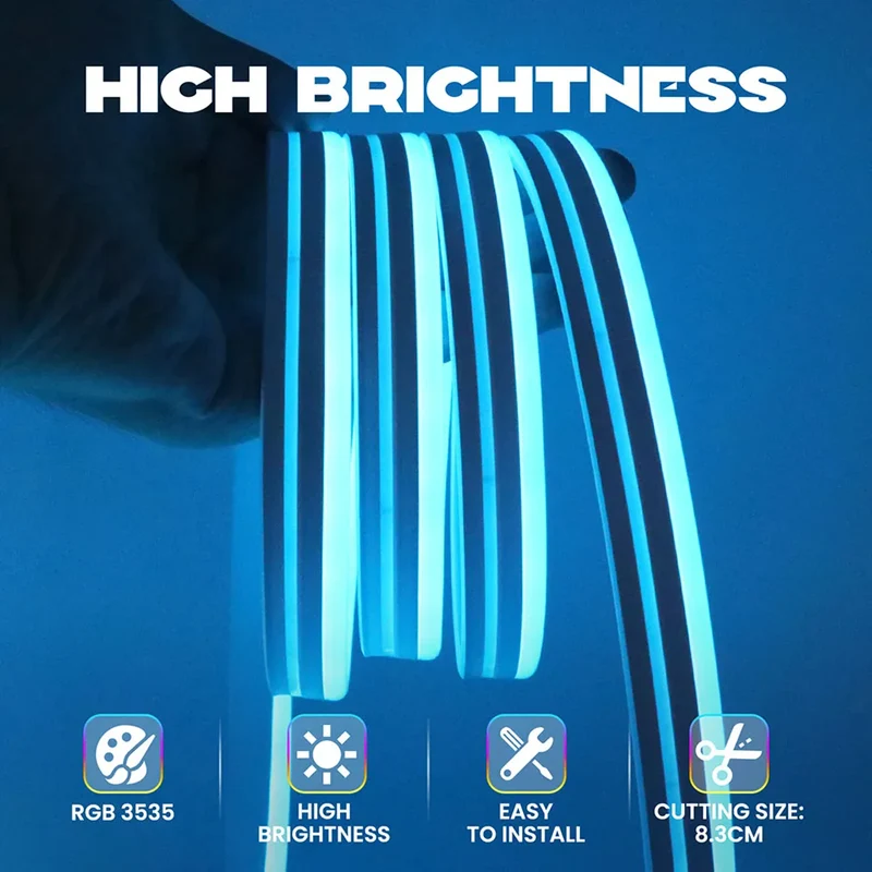 DC 24V RGB Neon Rope LED Strip Light - App Control, Music Sync, Waterproof, AC 110V/220V