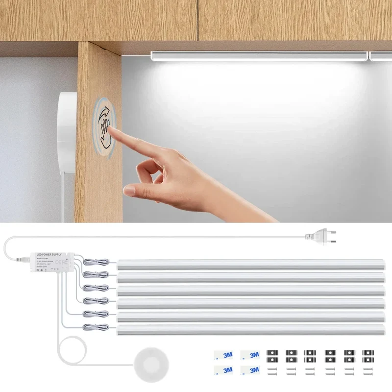 Touch & Hand Sweep Sensor Under Cabinet LED Light Bar - No-Drill, 7mm Ultra-Thin