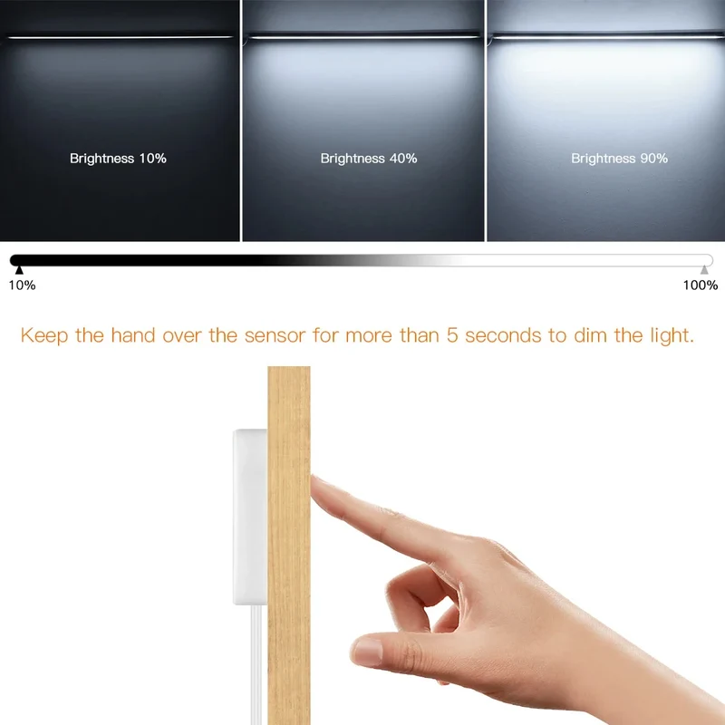 Touch & Hand Sweep Sensor Under Cabinet LED Light Bar - No-Drill, 7mm Ultra-Thin