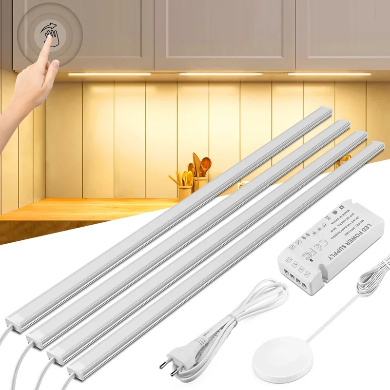 Touch & Hand Sweep Sensor Under Cabinet LED Light Bar - No-Drill, 7mm Ultra-Thin