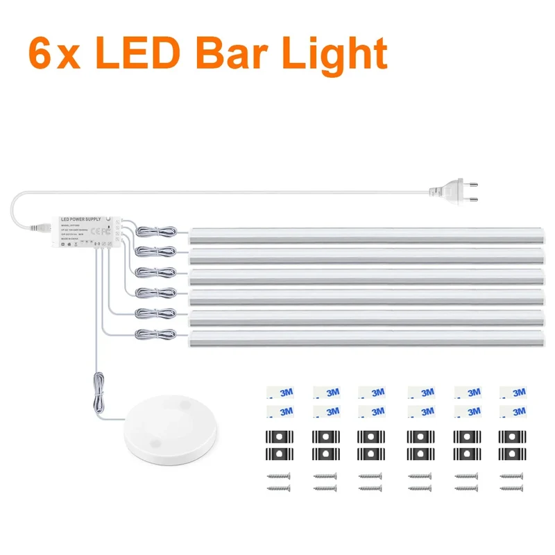 Touch & Hand Sweep Sensor Under Cabinet LED Light Bar - No-Drill, 7mm Ultra-Thin