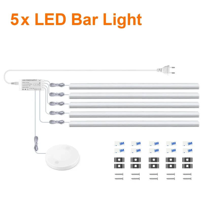 Touch & Hand Sweep Sensor Under Cabinet LED Light Bar - No-Drill, 7mm Ultra-Thin