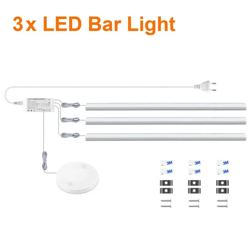 Touch & Hand Sweep Sensor Under Cabinet LED Light Bar - No-Drill, 7mm Ultra-Thin