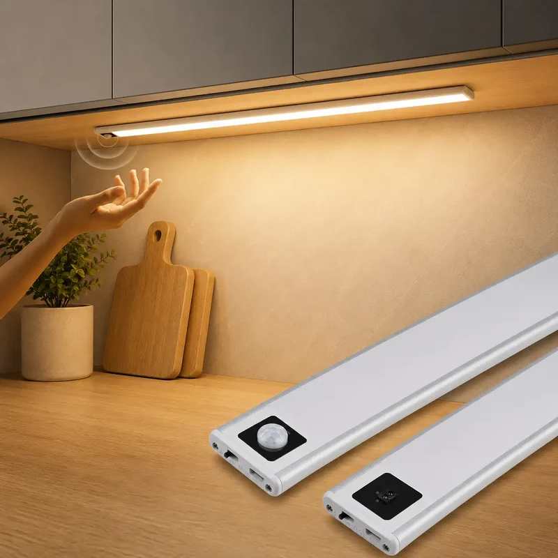 Ultra-Thin Under Cabinet LED Light Bar - USB Rechargeable, Smart Sensor
