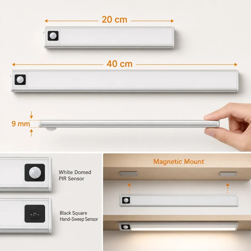Ultra-Thin Under Cabinet LED Light Bar - USB Rechargeable, Smart Sensor