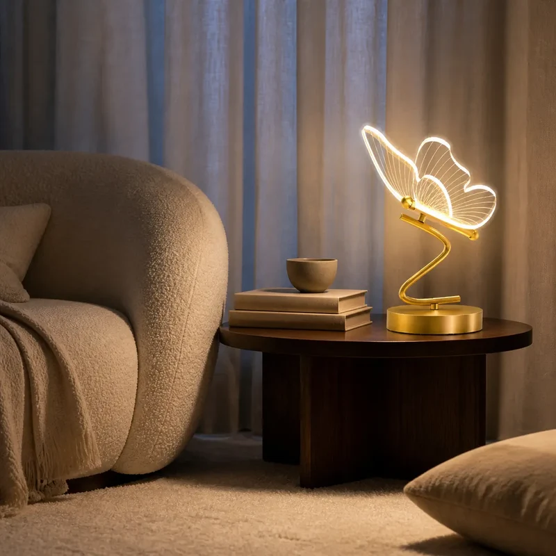 Nordic Golden Butterfly LED Table Lamp - Three-Color, Bedside & Desk Lighting