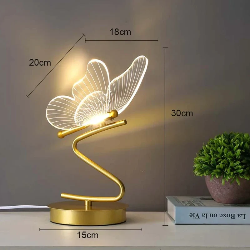 Nordic Golden Butterfly LED Table Lamp - Three-Color, Bedside & Desk Lighting