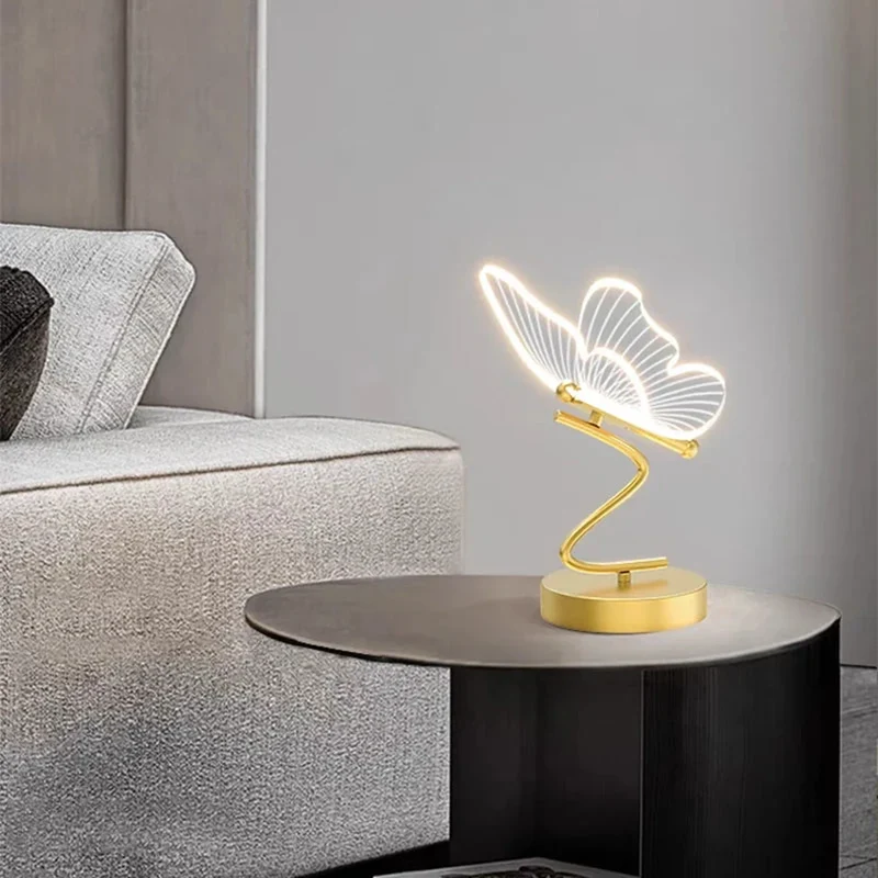 Nordic Golden Butterfly LED Table Lamp - Three-Color, Bedside & Desk Lighting