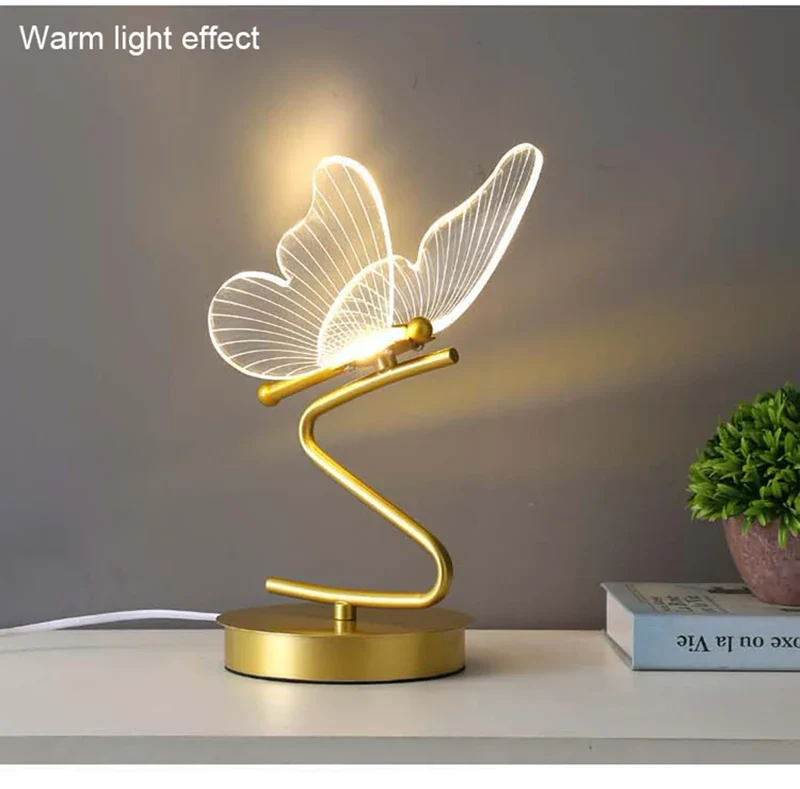 Nordic Golden Butterfly LED Table Lamp - Three-Color, Bedside & Desk Lighting