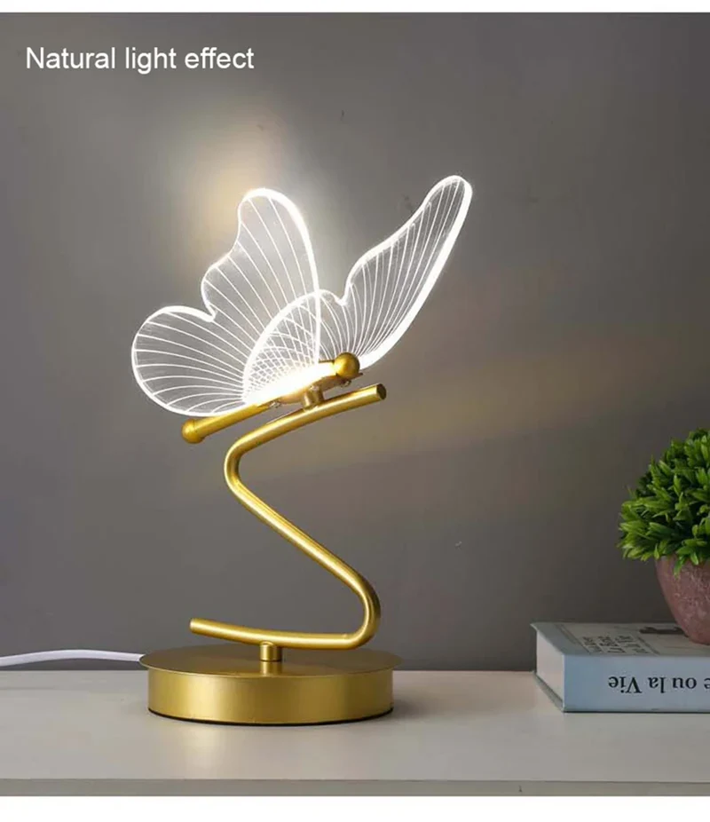 Nordic Golden Butterfly LED Table Lamp - Three-Color, Bedside & Desk Lighting