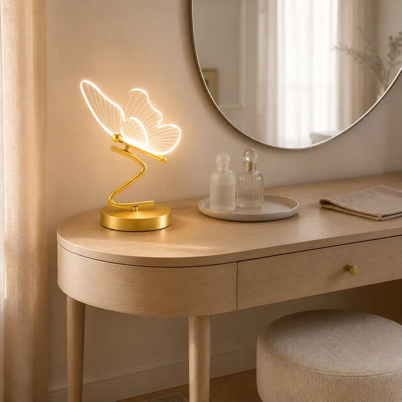 Nordic Golden Butterfly LED Table Lamp - Three-Color, Bedside & Desk Lighting