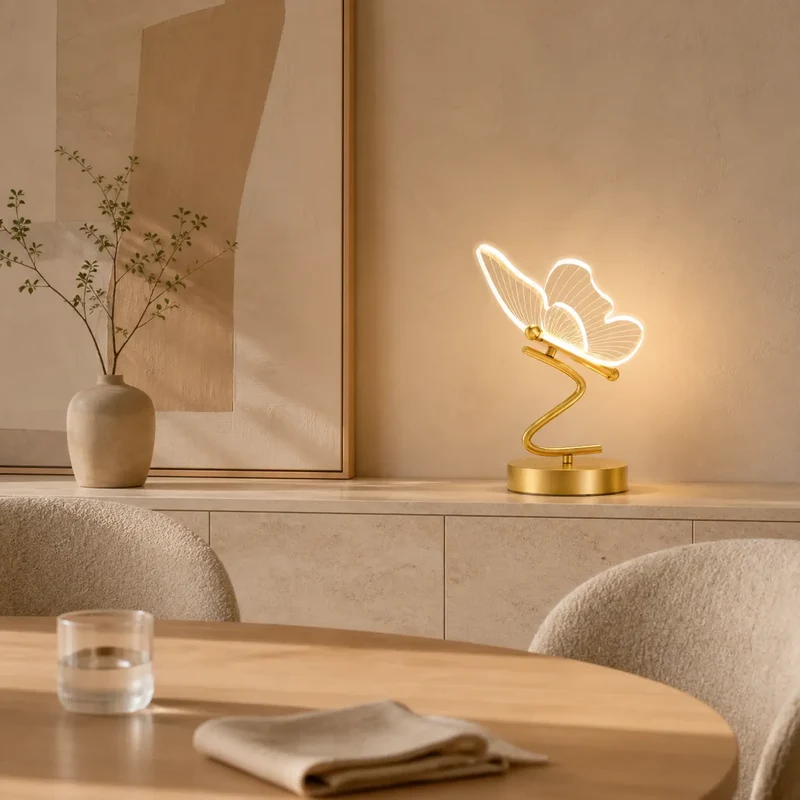 Nordic Golden Butterfly LED Table Lamp - Three-Color, Bedside & Desk Lighting