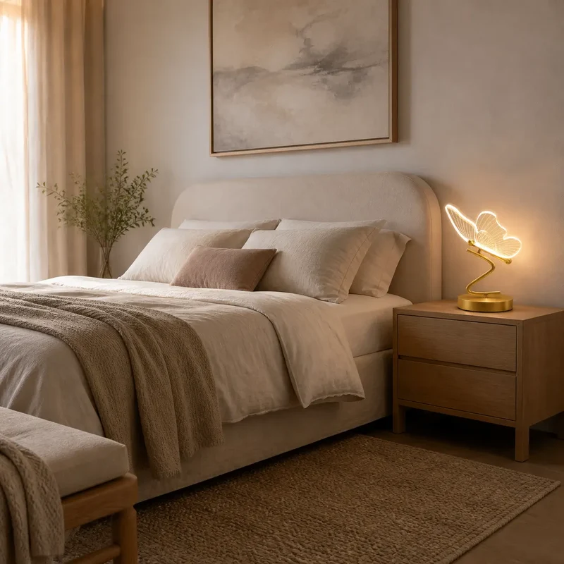 Nordic Golden Butterfly LED Table Lamp - Three-Color, Bedside & Desk Lighting