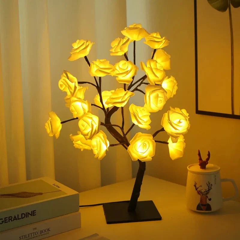 Rose Tree LED Table Lamp - USB Powered, Multi-Color Ambient Light