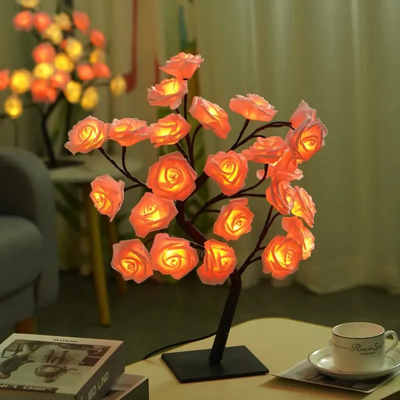 Rose Tree LED Table Lamp - USB Powered, Multi-Color Ambient Light
