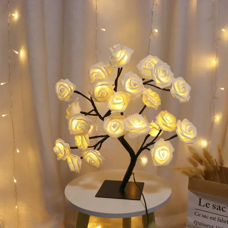 Rose Tree LED Table Lamp - USB Powered, Multi-Color Ambient Light