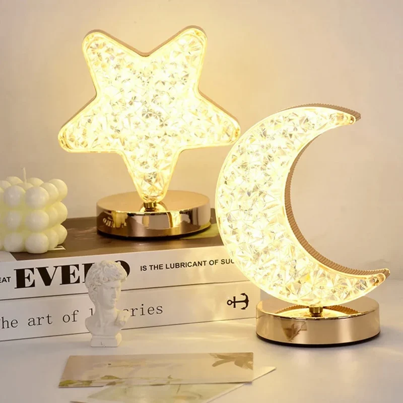 LED Moon & Star Table Lamp - Dimmable Ambient Light, USB Charging