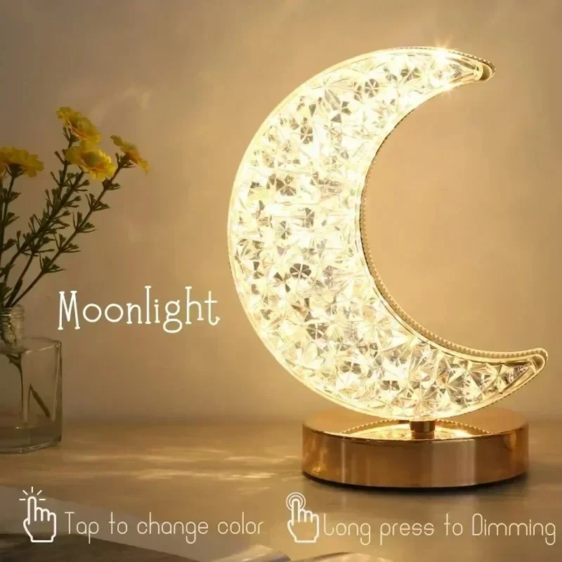 LED Moon & Star Table Lamp - Dimmable Ambient Light, USB Charging