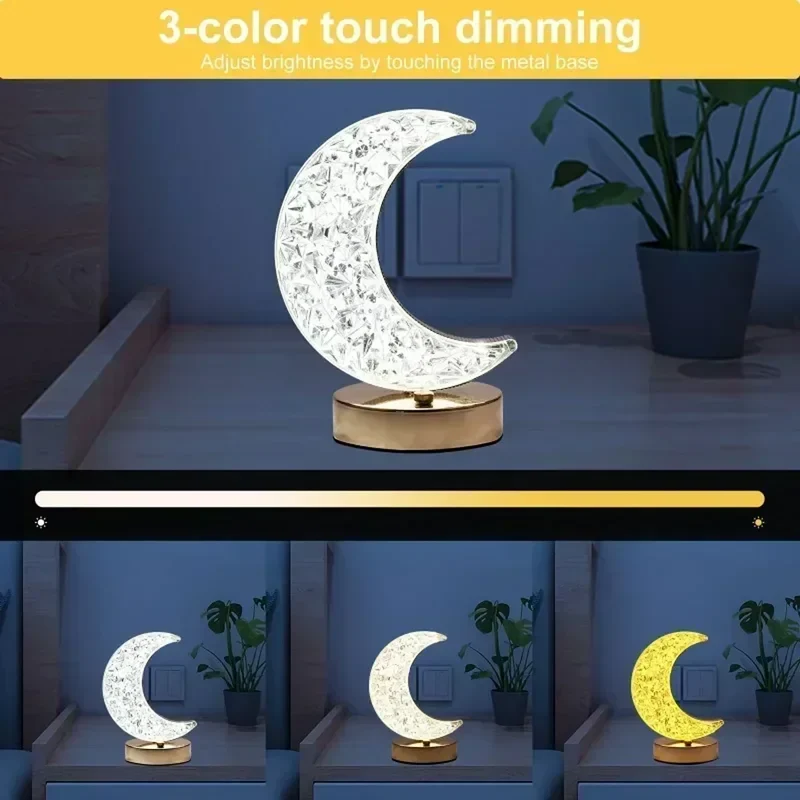 LED Moon & Star Table Lamp - Dimmable Ambient Light, USB Charging