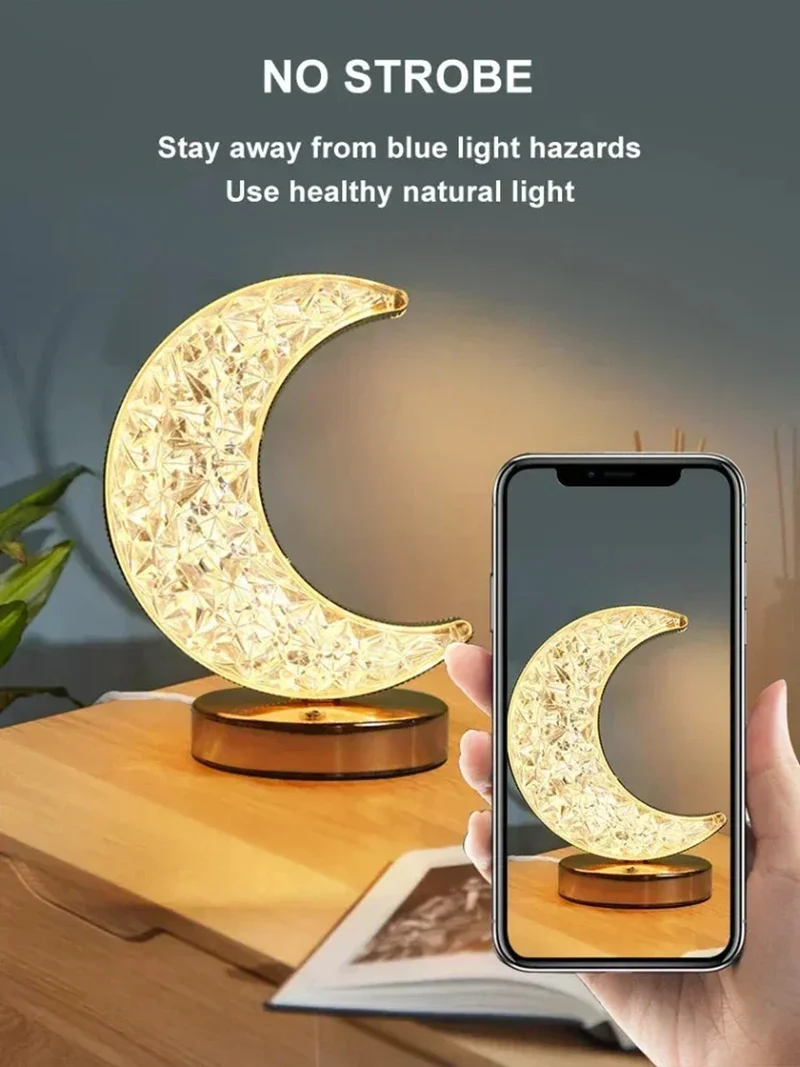 LED Moon & Star Table Lamp - Dimmable Ambient Light, USB Charging