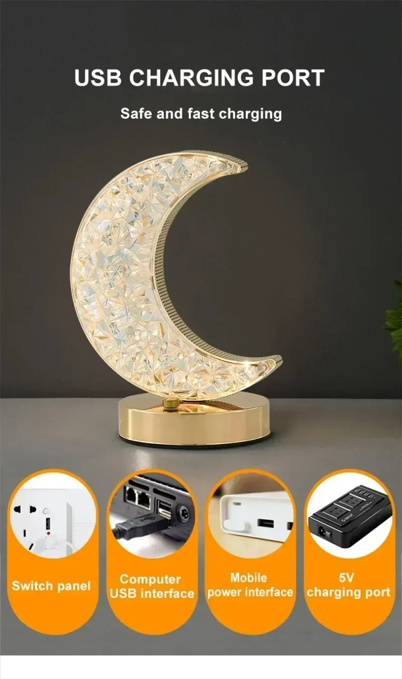 LED Moon & Star Table Lamp - Dimmable Ambient Light, USB Charging