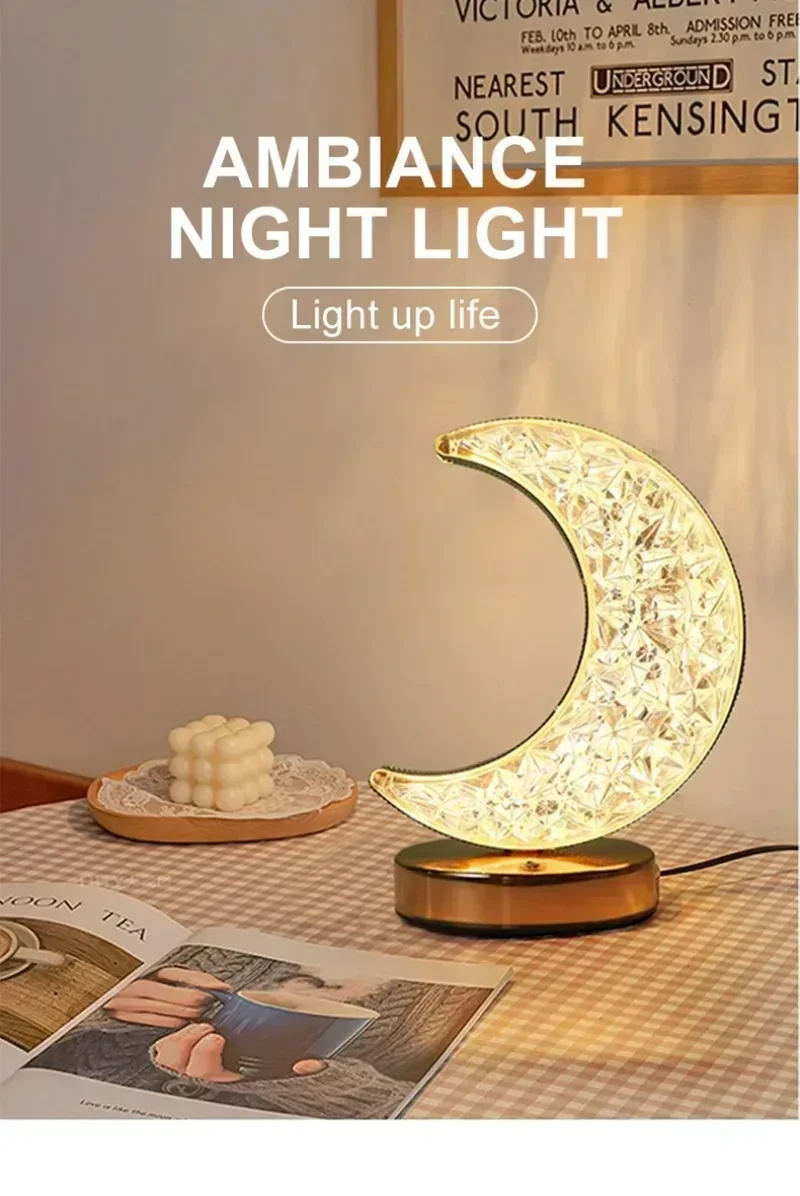 LED Moon & Star Table Lamp - Dimmable Ambient Light, USB Charging