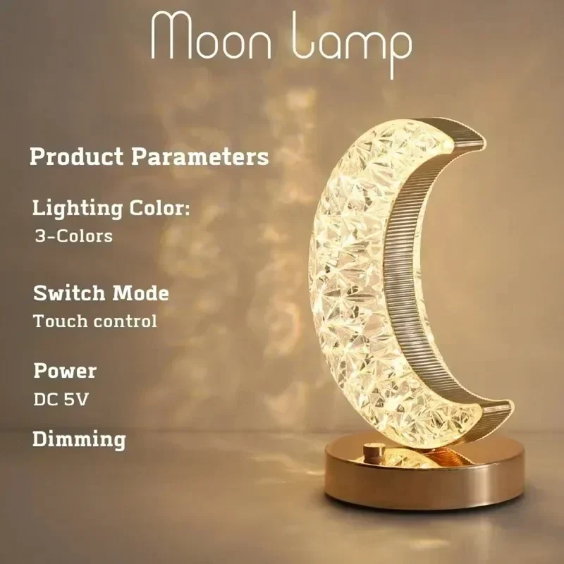 LED Moon & Star Table Lamp - Dimmable Ambient Light, USB Charging