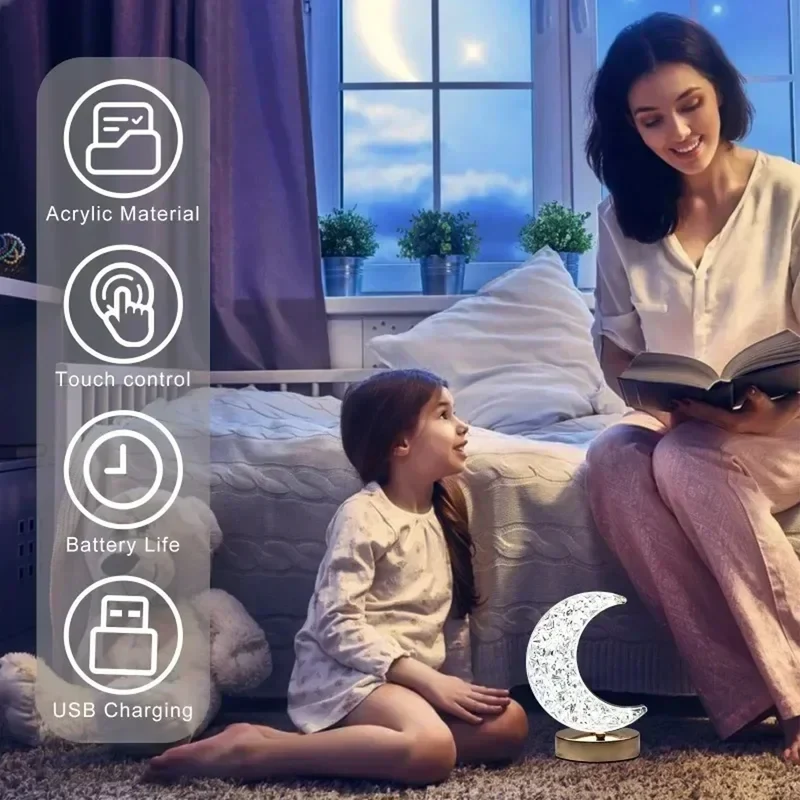 LED Moon & Star Table Lamp - Dimmable Ambient Light, USB Charging