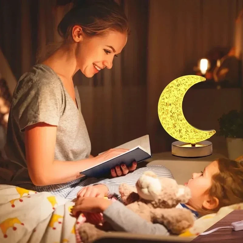 LED Moon & Star Table Lamp - Dimmable Ambient Light, USB Charging